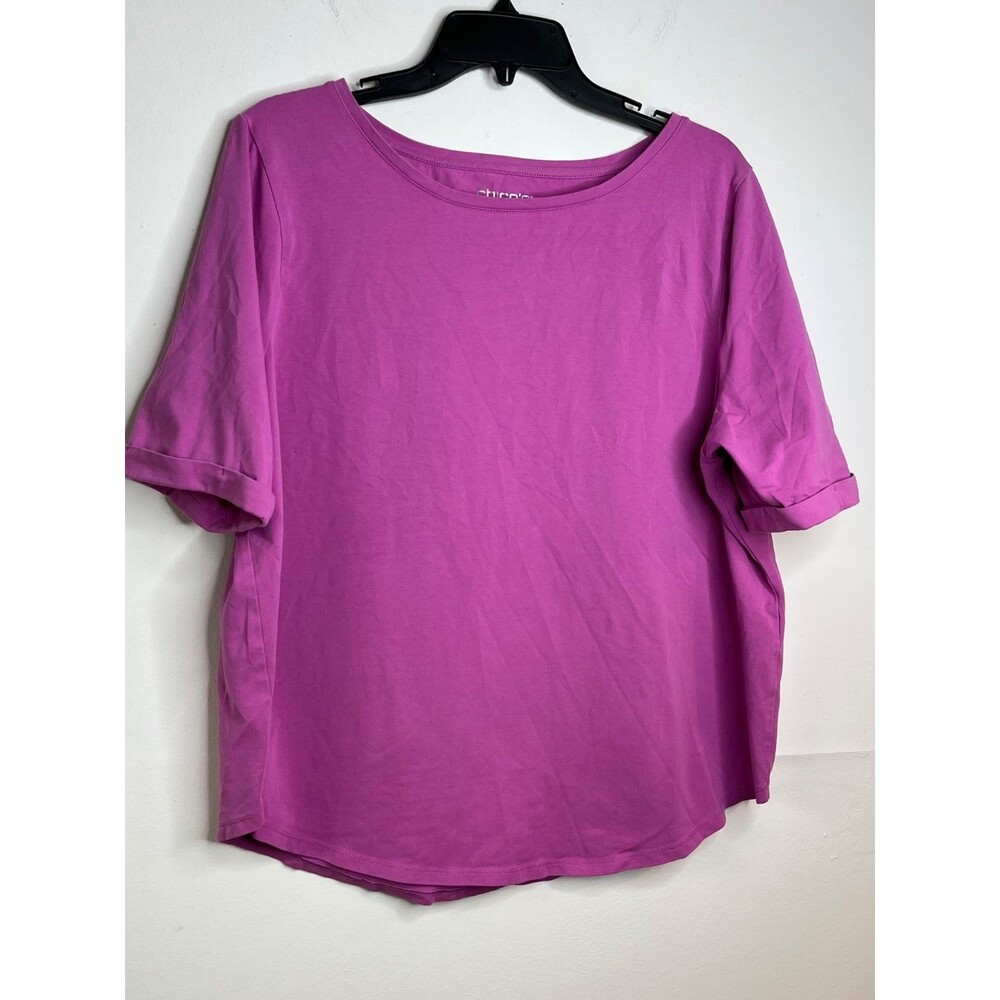 Chicos Short Sleeve Tunic T Shirt Size 3 US XL Magenta Purple Cotton